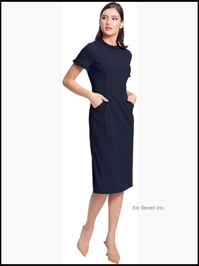 Women's Ruffled Sheath Dress With Pockets & Zipper Closure